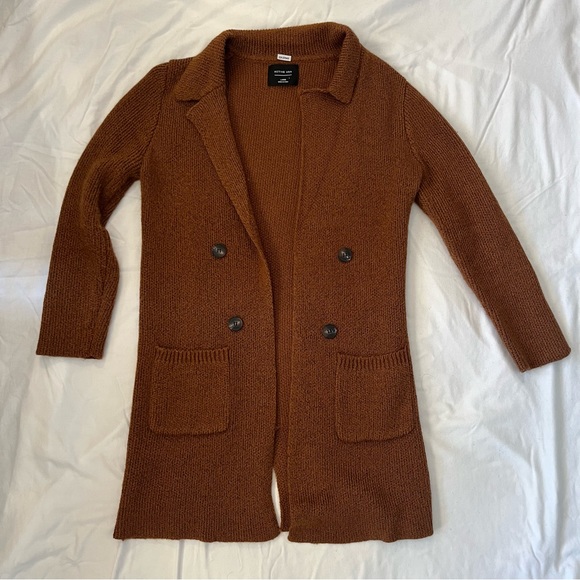 Long brown button-down sweater coat - size L - Picture 1 of 6